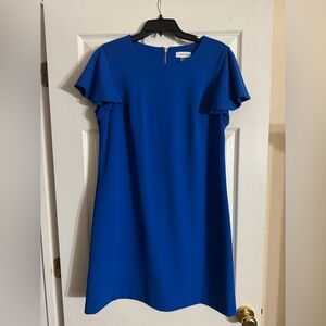 Calvin Klein Flutter Sleeve Sheath Royal Blue Midi Dress